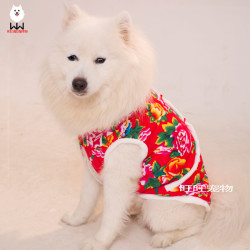 宠物东北大花棉袄狗狗可牵引秋冬款泰迪比熊小中型犬加厚保暖喜庆