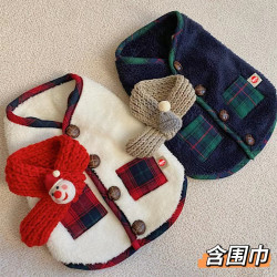 嬉皮狗 狗狗猫咪立体围巾装饰纽扣开衫秋冬季加厚绒衣马甲两脚8805