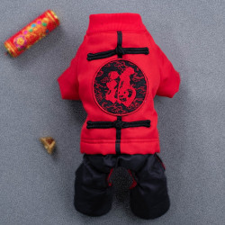 阿莫尔 宠物狗狗衣服新年喜庆唐装秋冬装泰迪比熊柯基小型犬保暖猫咪衣服