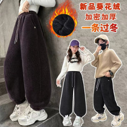 男女童冬季洋气百搭时尚休闲加厚葵花绒运动裤