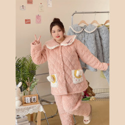冬季加肥加大保暖200斤珊瑚绒三层夹棉保暖大码家居服套装胖MM