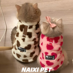 宠物猫咪衣服狗狗秋冬毛绒可爱保暖背心金渐层布偶猫比熊带牵引扣