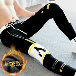 男士纯棉加厚加绒修身打底裤紧身衬裤潮流线裤青年棉裤秋冬保暖裤