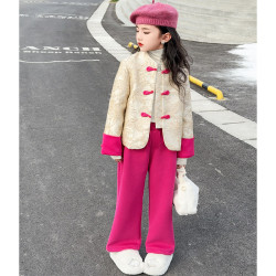 女童羽绒服2025冬季新款大童中国风重工提花盘扣高级感小香风外套