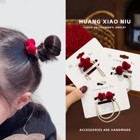 黄小妞 儿童红色发绳丝绒喜庆星星爱心头绳小女孩扎头发皮筋