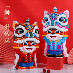 30cm吉虎醒狮组合0.8大颗粒益智积木亲子拼装女孩摆件