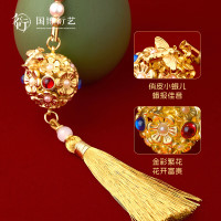 中国国家博物馆 李静训系列闹蛾扑花铃铛挂件金色流苏包挂钥匙扣文创礼物