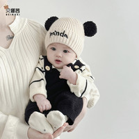 贝娜茜 Beinaqian/贝娜茜毛线帽男童婴儿帽子秋冬季可爱护耳帽小月龄冬天