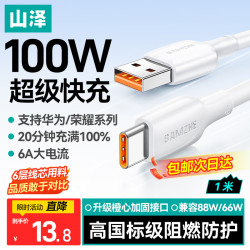 山泽 100W超级快充 Type-C数据线  Type-C USB-A 100W PVC 6A