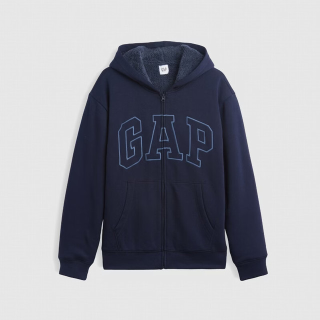 Gap 新品logo刺绣加绒宽松连帽卫衣