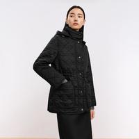LANCY 朗姿菱格立领连帽收腰棉服气质通勤简约厚外套
