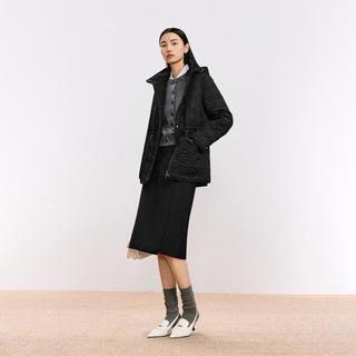 LANCY 菱格立领连帽收腰棉服