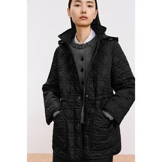 LANCY 菱格立领连帽收腰棉服