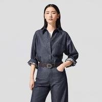限尺码：LANCY 朗姿2026春时尚休闲牛仔衬衫女通勤工装风落肩棉感上衣