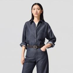 LANCY 朗姿2026春时尚休闲牛仔衬衫女通勤工装风落肩棉感上衣