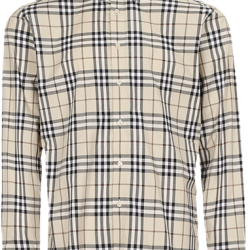 BURBERRY 经典格纹门襟棉质长袖翻领衬衫