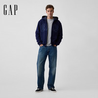 Gap 盖璞 logo刺绣加绒宽松连帽卫衣 海军蓝 XS