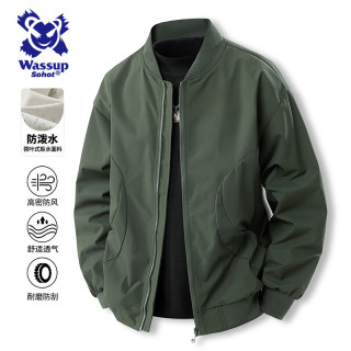 Wassup Sohot 夹克男春秋季飞行员外套男士休闲宽松工装棒球服男装 军绿 2XL