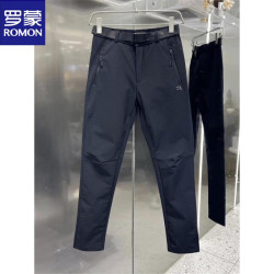 罗蒙 户外三防软壳冲锋裤男2026春秋季新品纯色简约风速干长裤男新品 黑色  29 (95-115斤)