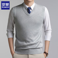 罗蒙 纯色V领毛衣背心男秋冬保暖  浅灰 2XL (180)