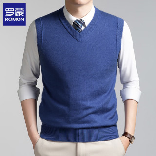 罗蒙 纯色V领毛衣背心男秋冬保暖 蓝色 2XL (180)