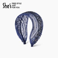 88VIP：She's 雾夜浮光手工钉珠网纱宽发箍 藏蓝色C0 SHG9111708