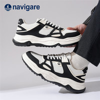 navigare 意大利小帆船男士板鞋2025新款季厚底增高运动潮流舒适休闲鞋 黑色 44 (270mm)