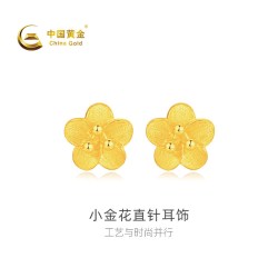 中国黄金 黄金耳饰小金花直针足金耳饰精致小众新款