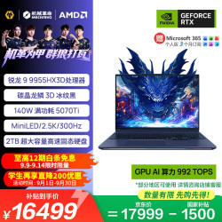 机械革命 苍龙16 Ultra R9-9955HX3D RTX5070Ti MiniLED 冰纹黑 32GB+2TB 游戏本