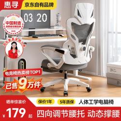惠寻 京东自有品牌 人体工学电竞椅人工力学座椅久坐游戏电脑椅可躺椅 可后躺-白灰色