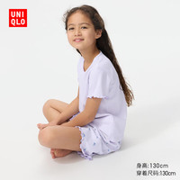 优衣库 童装女童AIRism棉混纺休闲套装/短袖26春夏新款481988 70 浅紫色 130