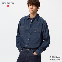 优衣库 合作款/男装女装牛仔衬衫/水洗产品长袖衬衣484245 68 深蓝色 M