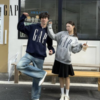 Gap 1SS623907 logo胶印抓绒连帽开衫 海军蓝 L(175/96A) 男士卫衣