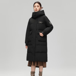 雪中飞 百搭时尚男女同款可脱卸帽长款羽绒服保暖防寒休闲