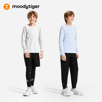 moodytiger 儿童运动长袖T恤26新款舒适透气中大童夏季衣服 冰沁蓝 160