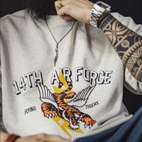 百亿补贴：马登 工装美式印花灰色圆领卫衣横须贺宽松落肩套头长袖T恤男款春