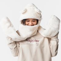迪卡侬 帽子女冬季新款小熊围巾一体保暖秋冬毛绒熊耳围脖可爱OVW