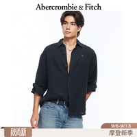 Abercrombie & Fitch 125-6041 美式复古亚麻长袖衬衫 黑色 2XL