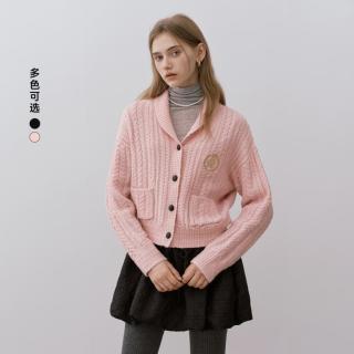 TEENIE WEENIE 女针织衫小熊女装毛针织开衫春秋季翻领珠管绣时髦质感舒适外套