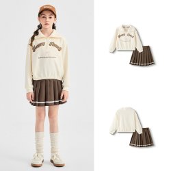巴拉巴拉 童装女童宝宝套装儿童长袖两件套休闲秋装t恤裤子百褶裙