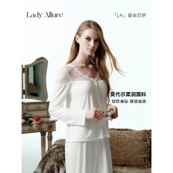 LADYALLURE 「LA」Zoie · 馥蕾白茶｜一字肩蕾丝花边舒适莫代尔睡衣女家居服