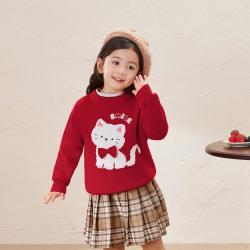 jellybaby 冬款女童发热圆领毛衣新年装中童舒适柔软