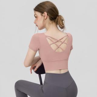 佑游 瑜伽服女带胸垫短袖运动健身普拉提训练服跑步高级感修身显瘦上衣