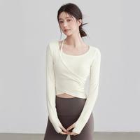 佑游 带胸垫瑜伽服长袖女固定杯修身健身普拉提运动上衣女假两件瑜伽T