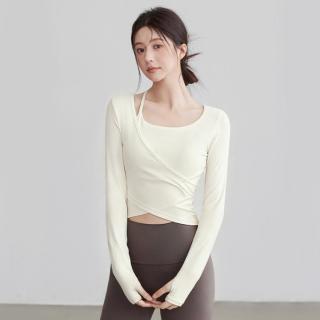 佑游 带胸垫瑜伽服长袖女固定杯修身健身普拉提运动上衣女假两件瑜伽T