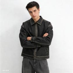Gap 男装2026春季款复古仿PU宽松翻领夹克外套休闲上衣854125