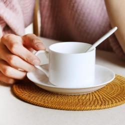 爽陶 景德镇纯白骨瓷创意咖啡杯套装简约咖啡杯碟欧式花茶杯子