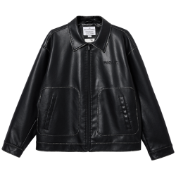 杰克琼斯 杰克·琼斯 JACK&JONES 26年BSQ联名男装夹克黑色宽松休闲翻领仿皮衣