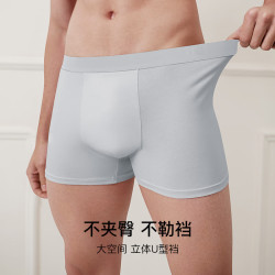 Ubras 棉抗菌裆 透气网眼舒适透气男士内裤中腰四角裤男 3条