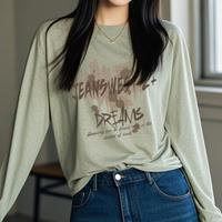 真维斯 Z+ 秋季女款纯棉t恤女长袖外穿字母印花亲肤舒适宽松长袖T恤上衣